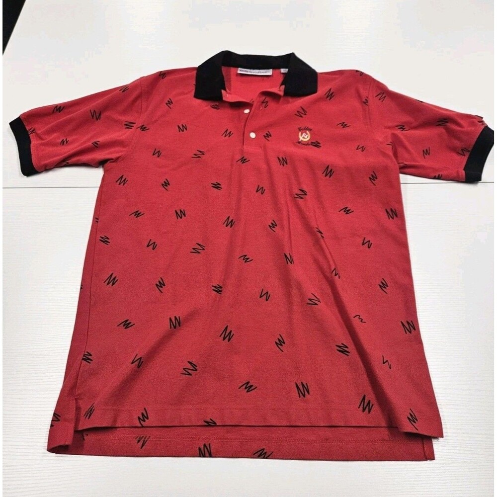 Slazenger Mens  Tennis Golf Shirt L  Red  W/ Golden Horseshoe Country Club Logo